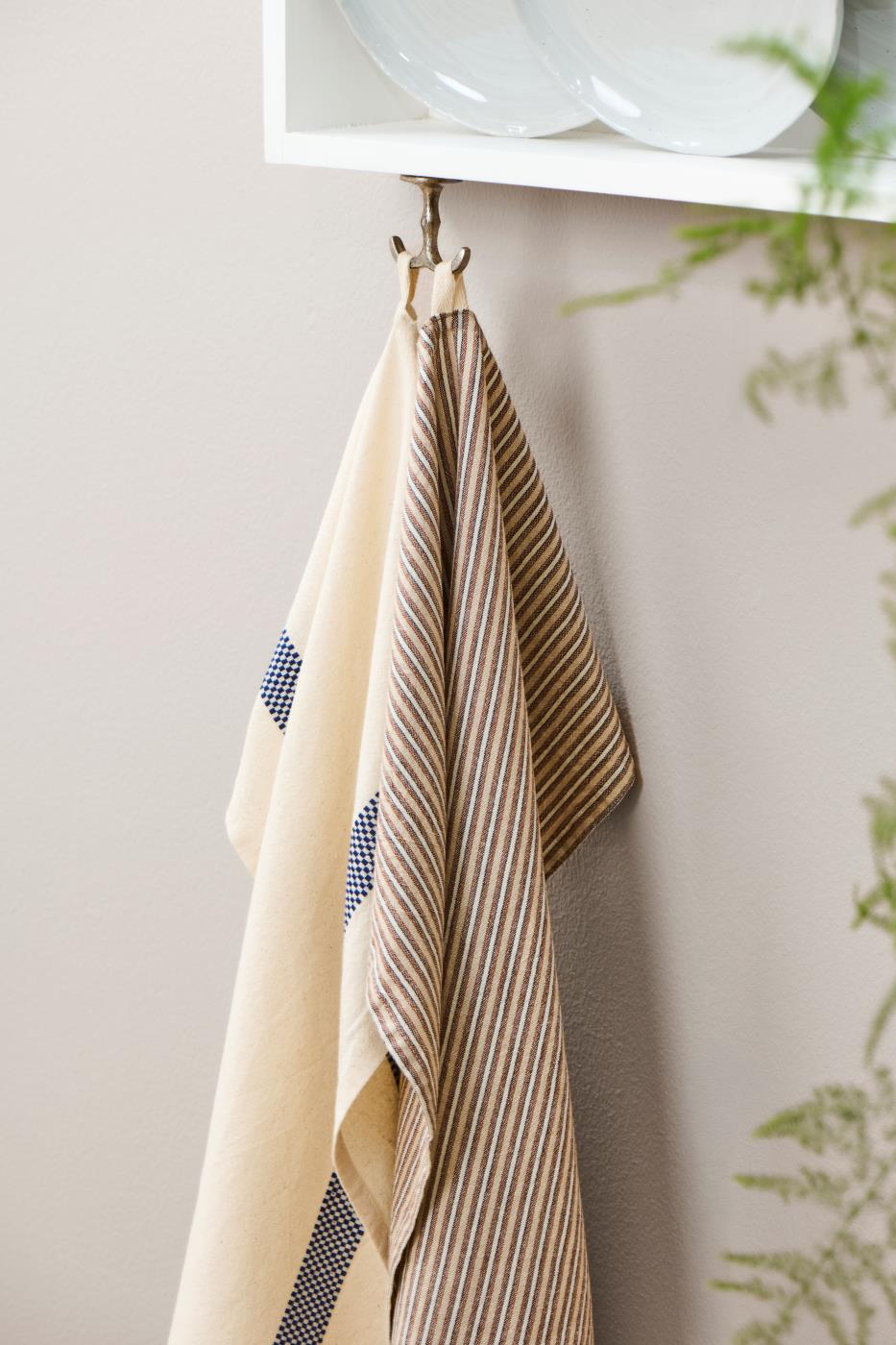 Tea Towel Castanho Azul Branco