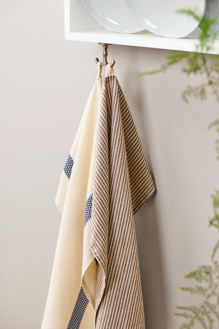Tea Towel Castanho Azul Branco